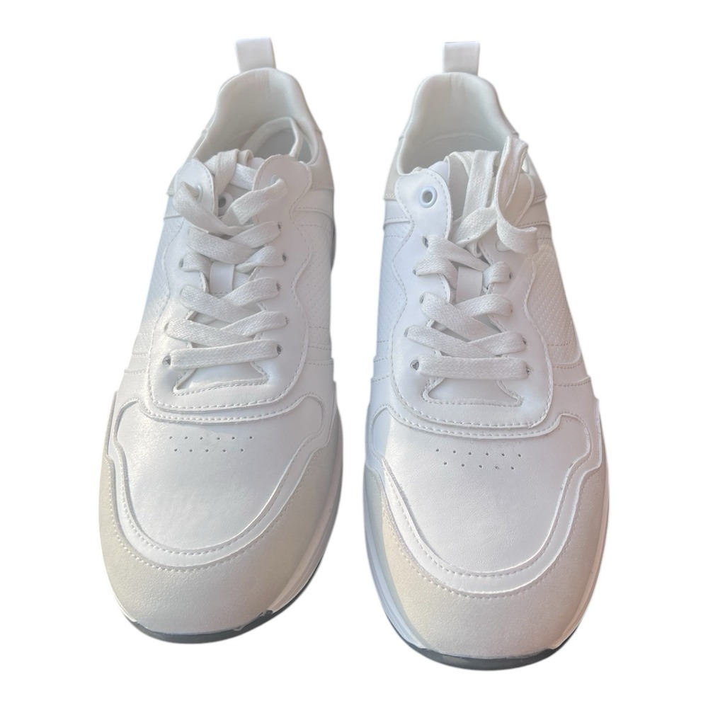 Bruno Marc Mens White Vegan Leather Lace Up Tennis Shoes Size 11